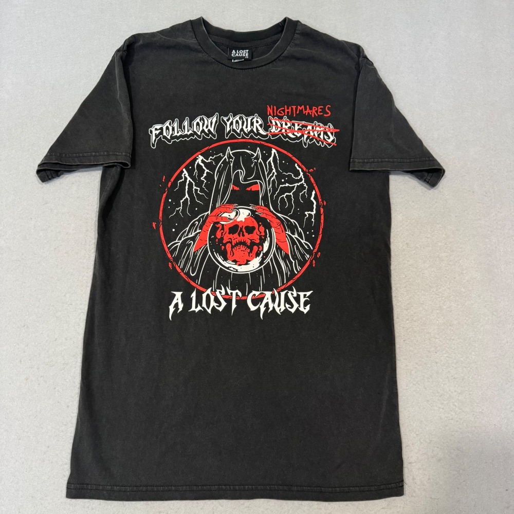 A Lost Cause T-Shirt Mens XS Black Follow Your Nightmares Reaper Graphic Tee